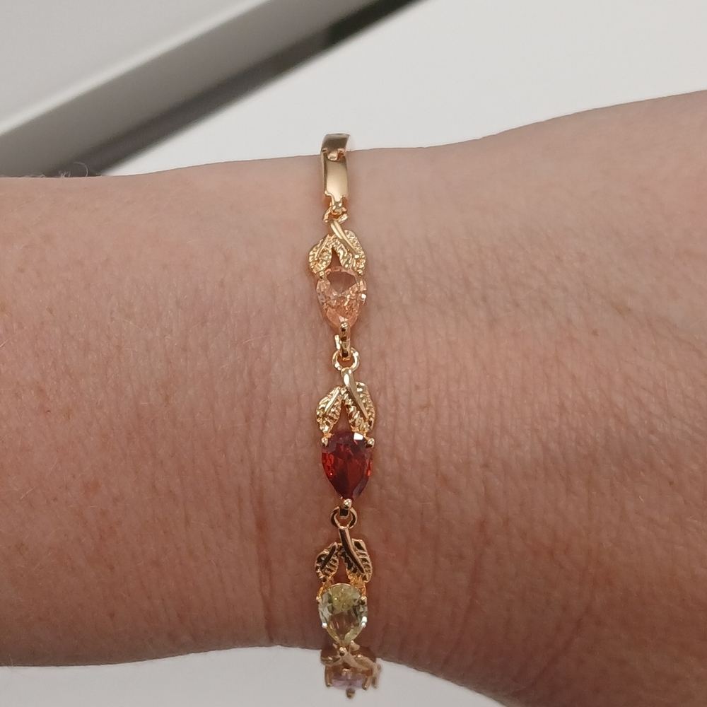 New 18k Goldplated Multi-Color Gemstone Forest Vine Bracelet - Picture 2 of 12